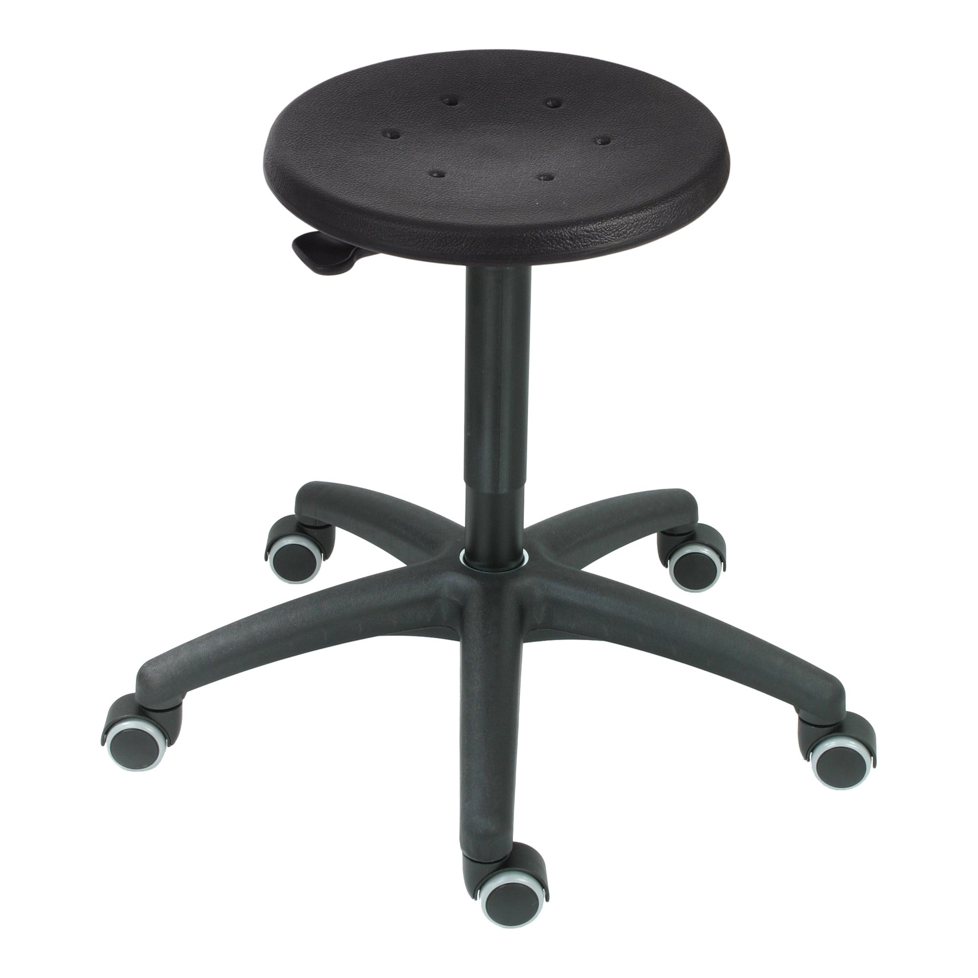 STIER work stool with double castors, height-adjustable seat height 420-610 mm