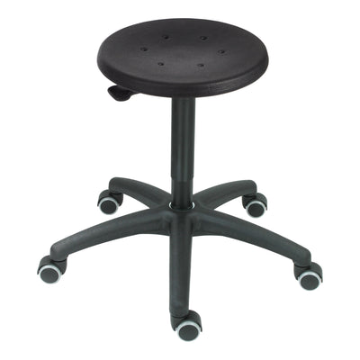 STIER work stool with double castors, height-adjustable seat height 420-610 mm