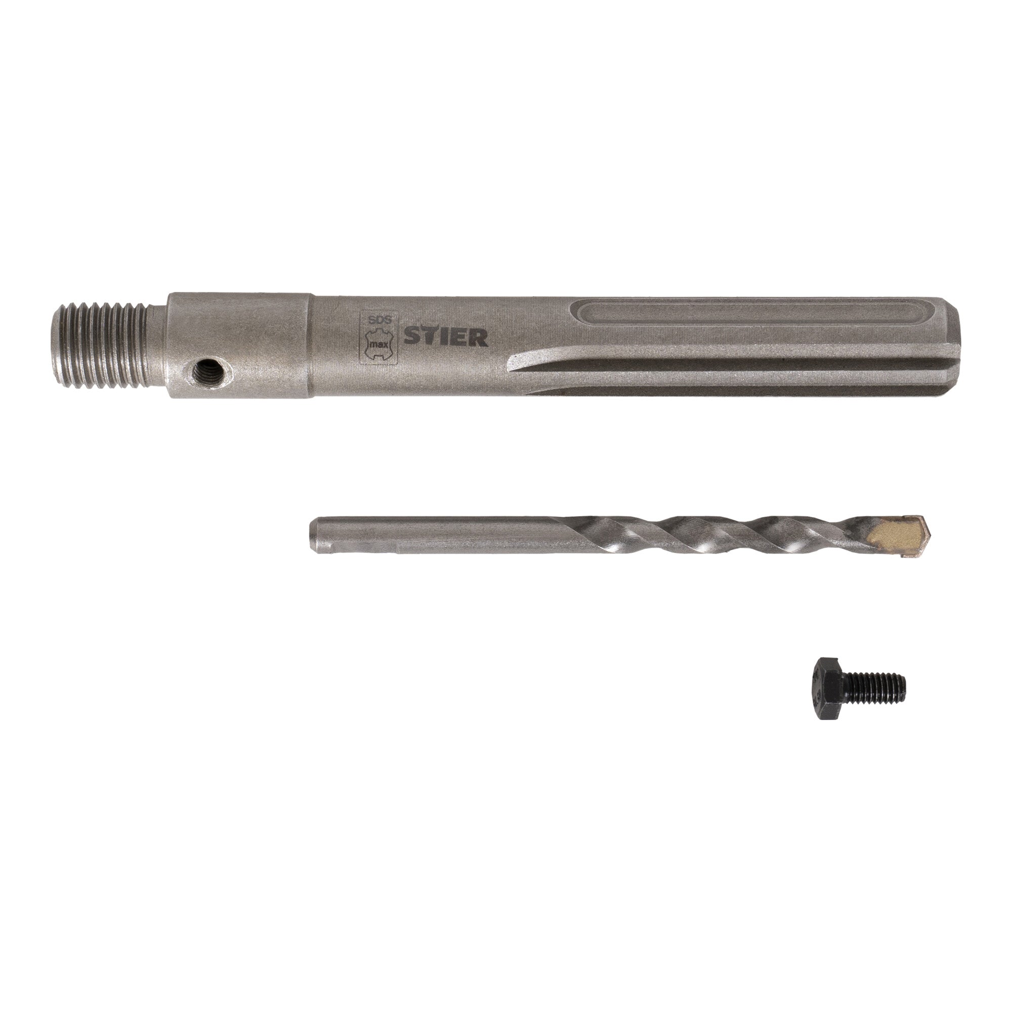 STIER SDS-Max M16 160 mm arbor shaft including center drill for hollow core drills.