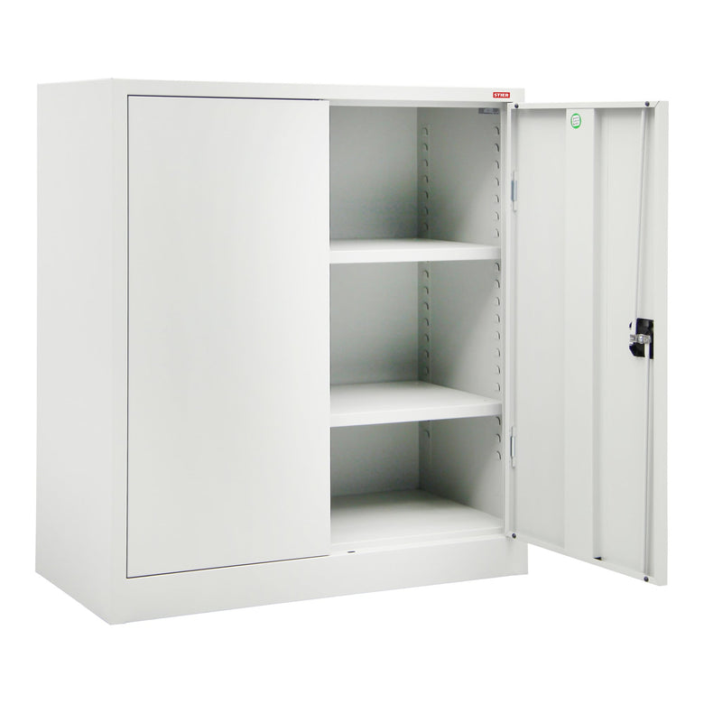 STIER side cabinet with 2 shelves, light grey, welded, various sizes