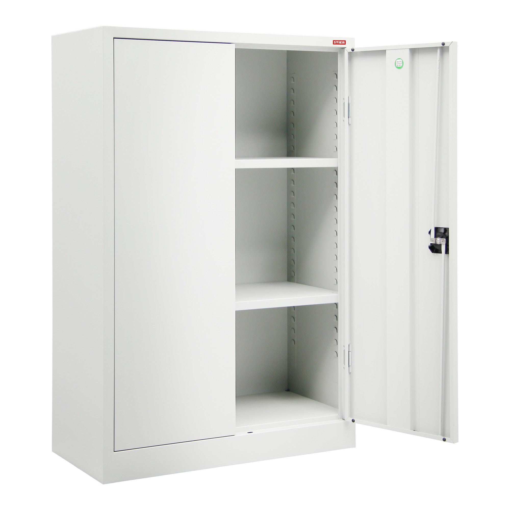 STIER side cabinet with 2 shelves, light grey, welded, various sizes