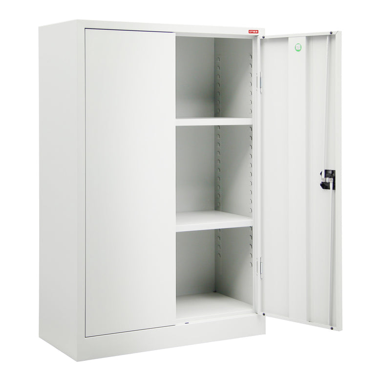 STIER side cabinet with 2 shelves, light grey, welded, various sizes