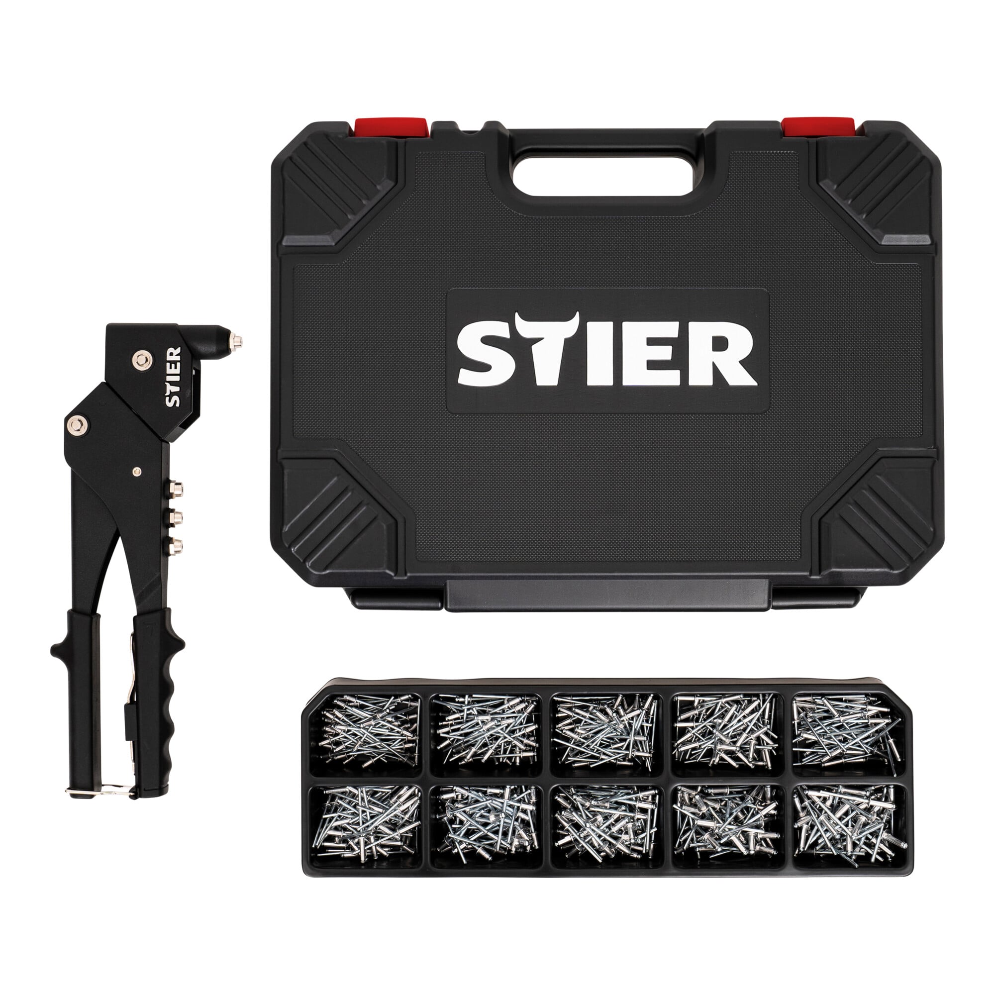 STIER Blindnieten-Satz Premium mit 360°-Handnietzange 501-teilig 500 Blindnieten