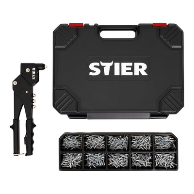 STIER Premium blind rivet set with 360° hand rivet pliers, 501 pieces, 500 blind rivets