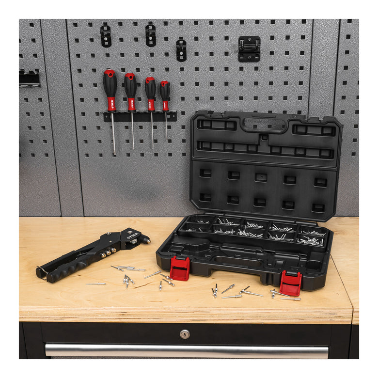 STIER Premium blind rivet set with 360° hand rivet pliers, 501 pieces, 500 blind rivets