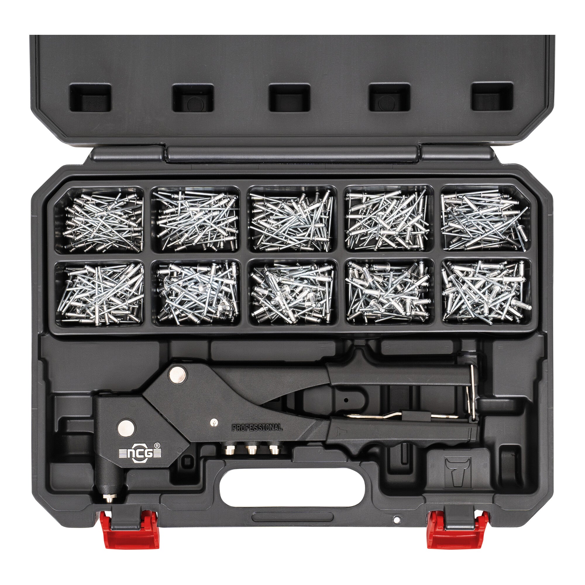 STIER Premium blind rivet set with 360° hand rivet pliers, 501 pieces, 500 blind rivets