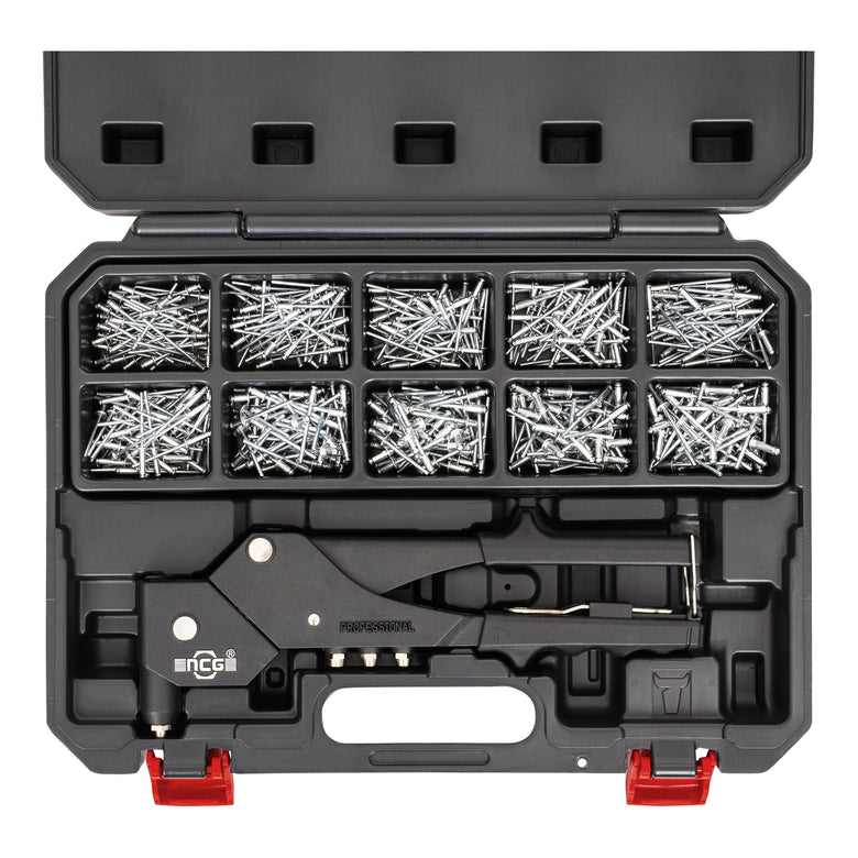 STIER Premium blind rivet set with 360° hand rivet pliers, 501 pieces, 500 blind rivets