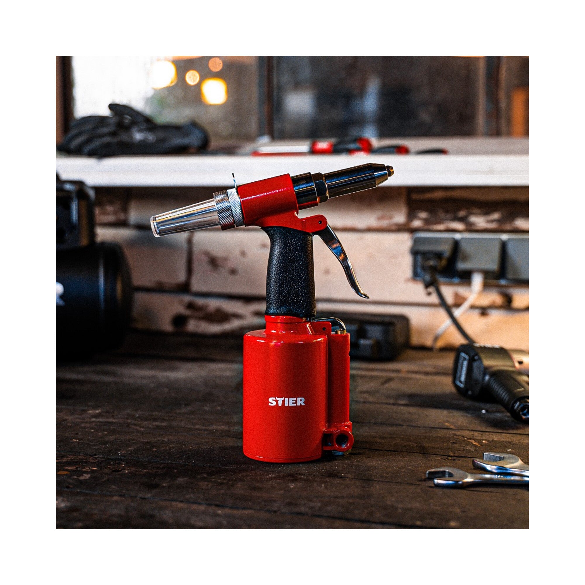 STIER blind rivet gun SBN-1 for rivet sizes from 2.4 - 4.8mm including mouthpieces
