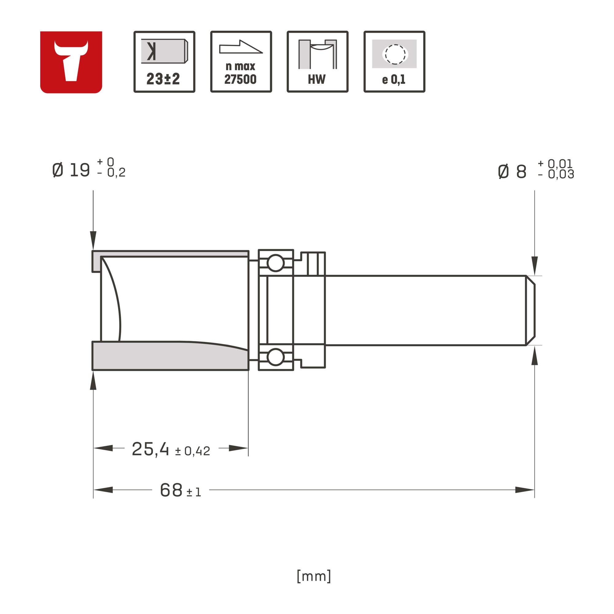 STIER flush cutter with ball bearing hard 8 mm diameter 19 mm working length