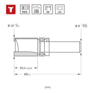 STIER flush cutter with ball bearing hard 8 mm diameter 19 mm working length