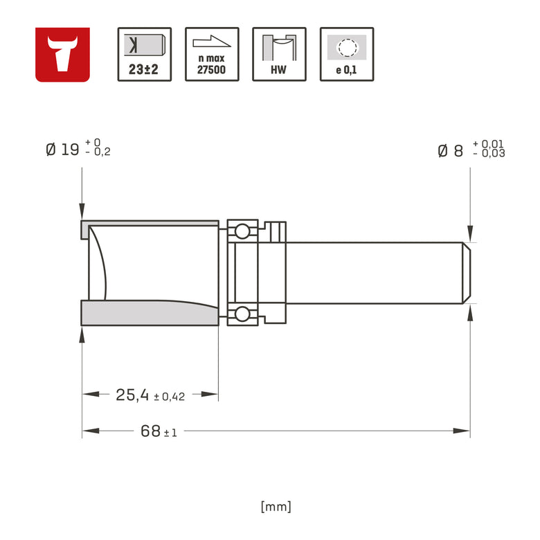 STIER flush cutter with ball bearing hard 8 mm diameter 19 mm working length