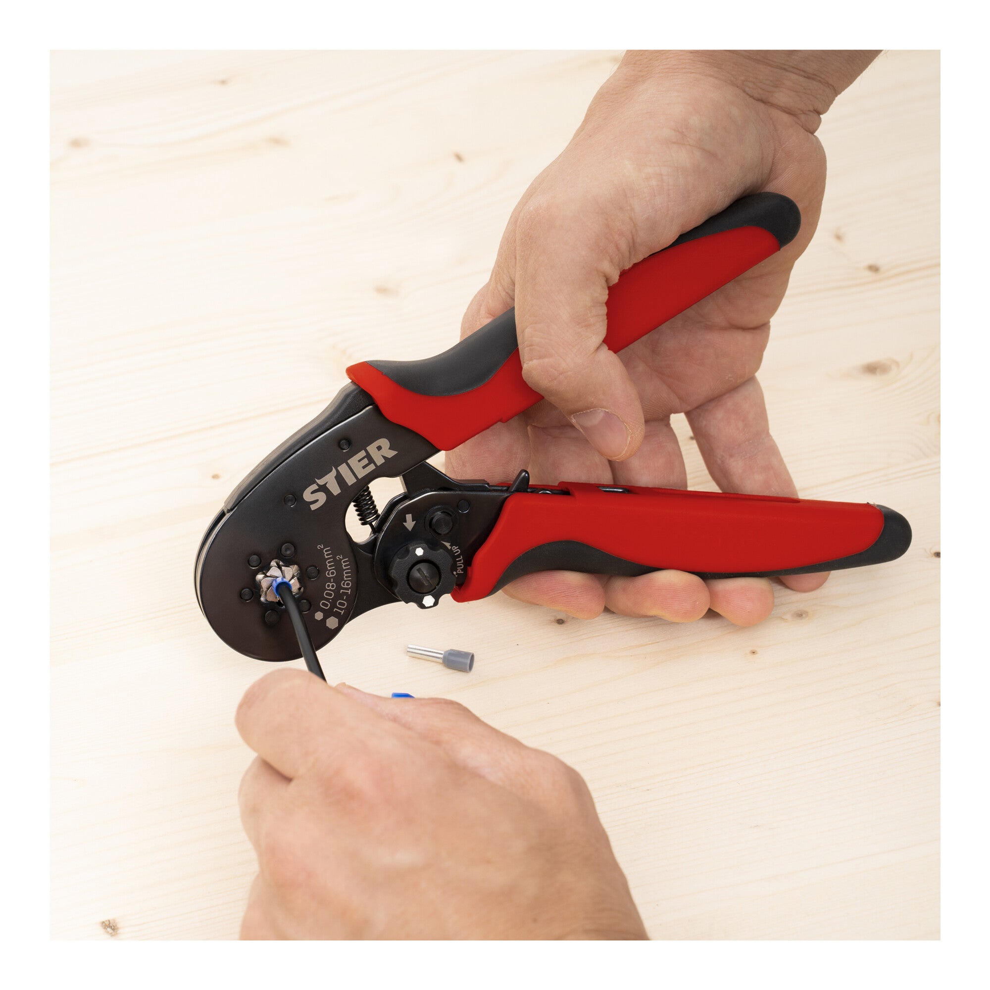 STIER crimping pliers for wire end ferrules, hexagonal crimping 16 mm² crimping pliers