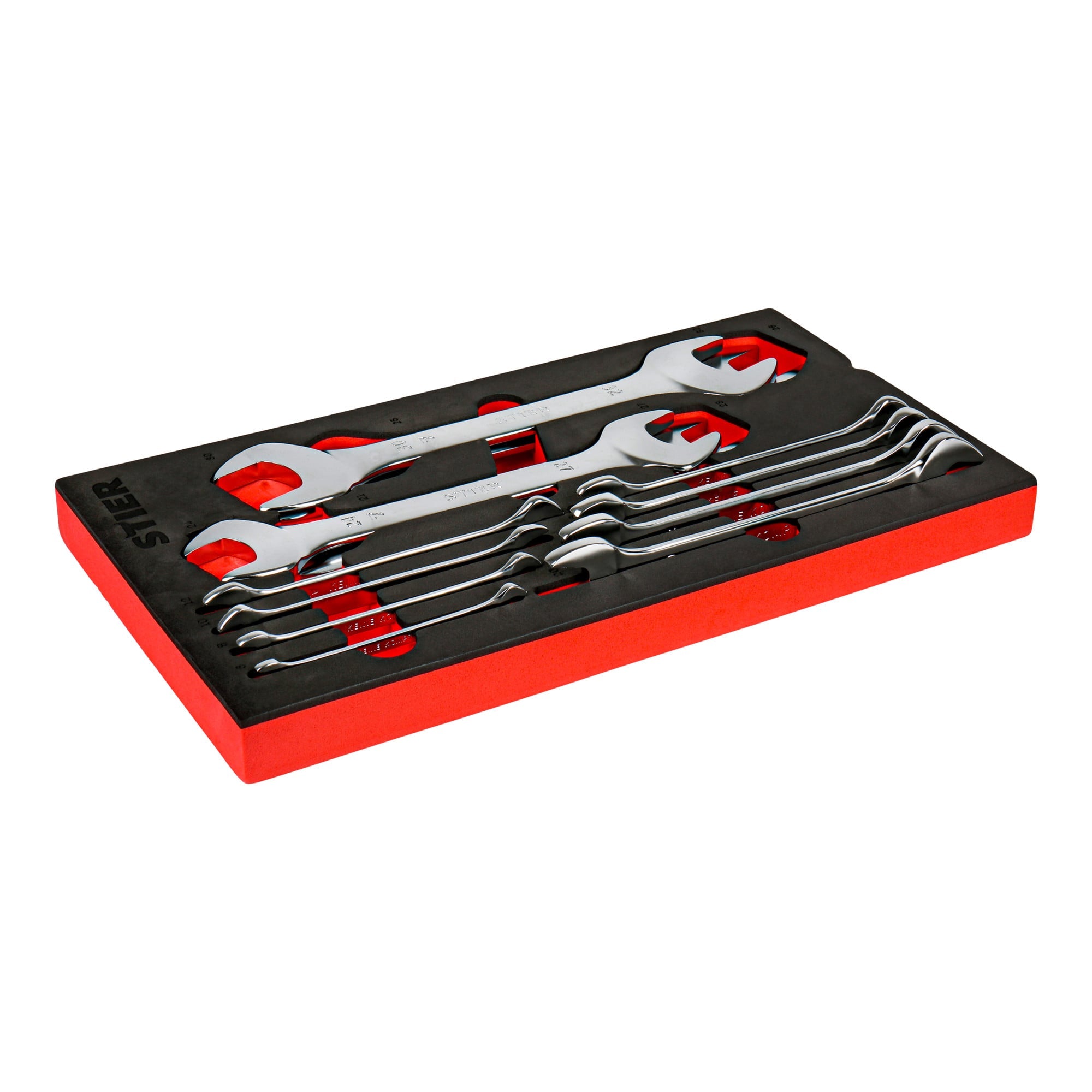 STIER double open-end wrench set SW 6 - 32 mm 12-piece in soft foam insert