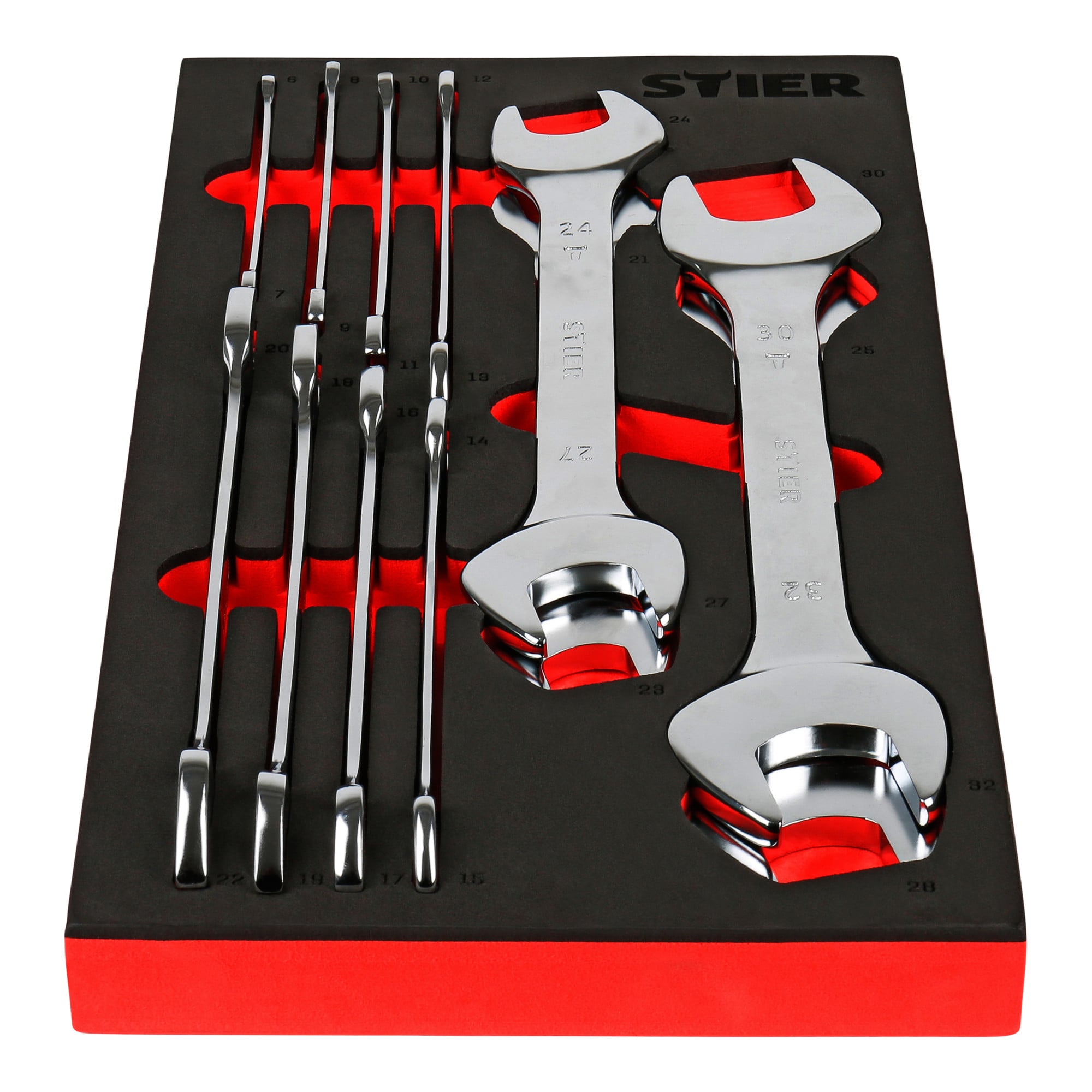STIER double open-end wrench set SW 6 - 32 mm 12-piece in soft foam insert