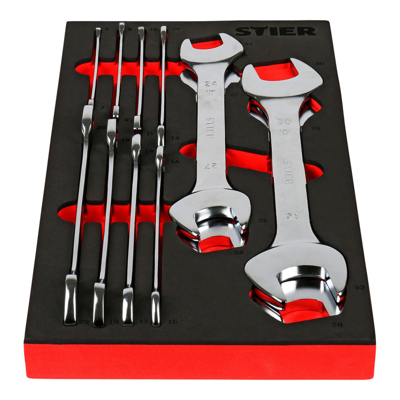STIER double open-end wrench set SW 6 - 32 mm 12-piece in soft foam insert