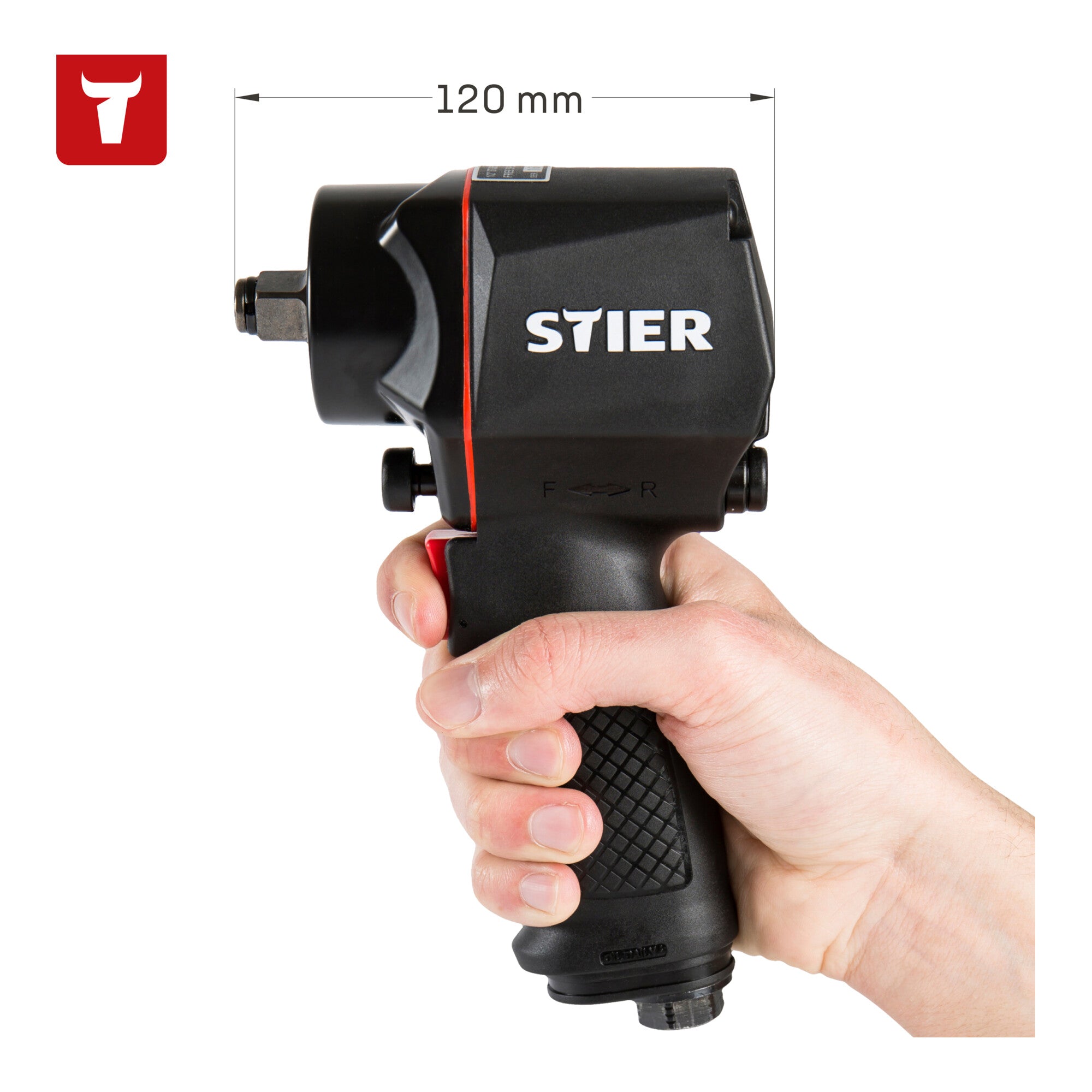 STIER pneumatic impact wrench 14-KBS Extra short 1400 Nm double-hammer impact mechanism