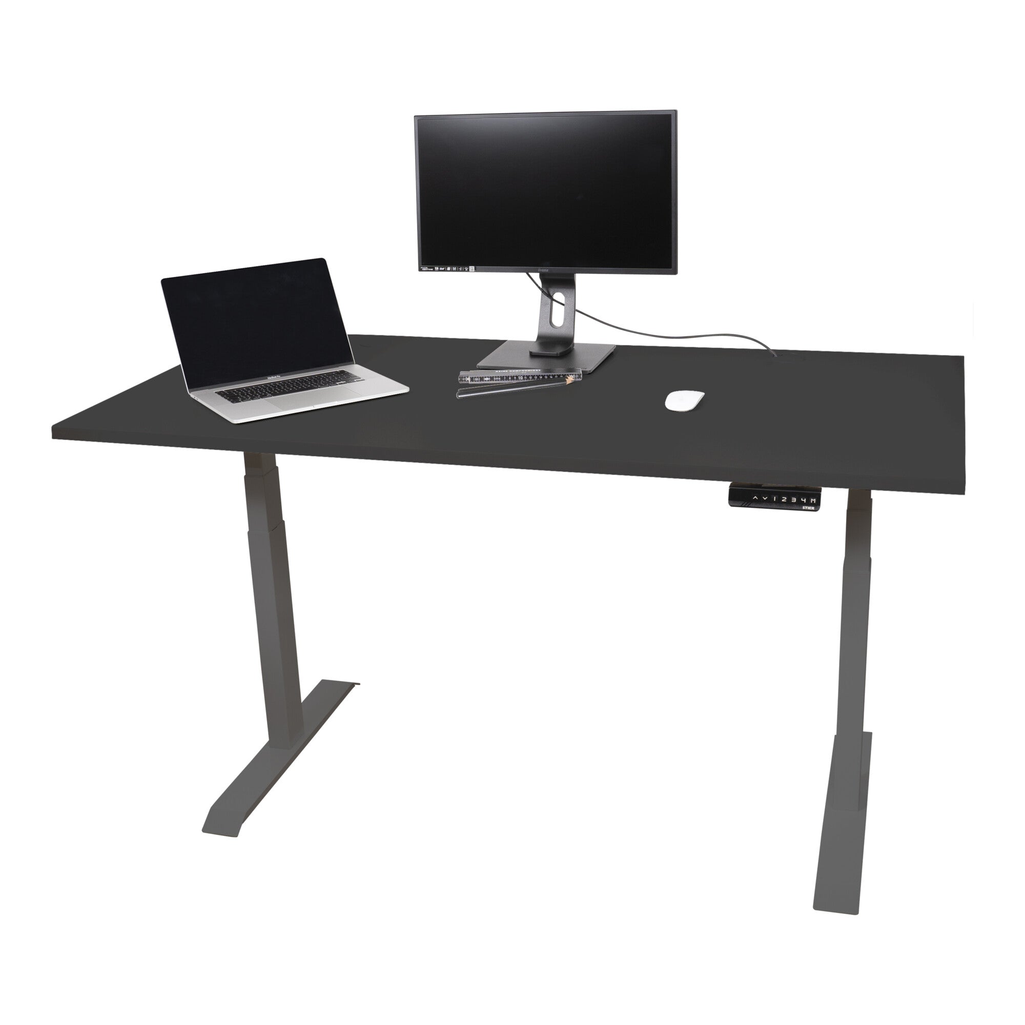 STIER Elektrisch höhenverstellbarer Schreibtisch TSR 120x80cm schwarz/schwarz