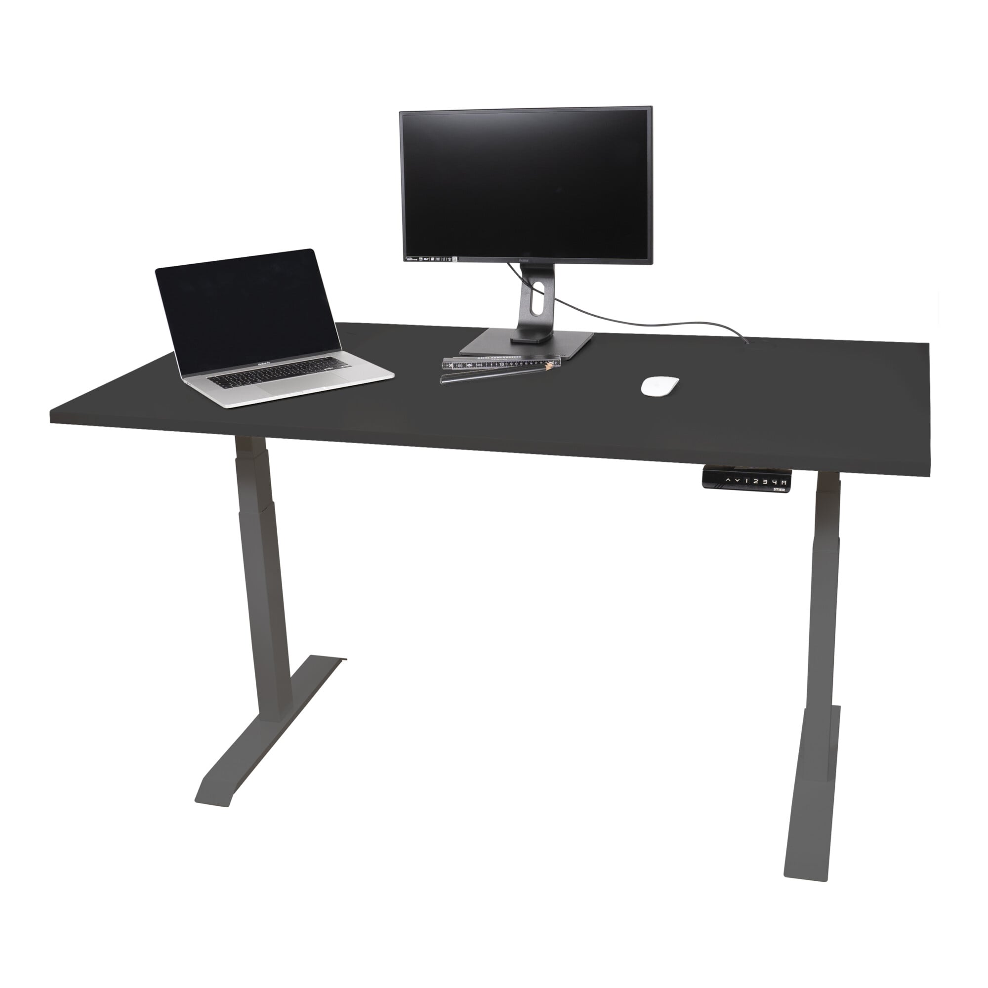 STIER Elektrisch höhenverstellbarer Schreibtisch TSR 140x80cm schwarz/schwarz