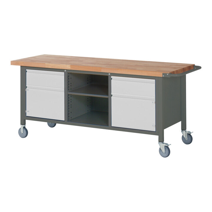 STIER Fahrbare Werkbank Premium mit 2 Schubladen und 2 Flügeltüren BxTxH 2000x700x880mm
