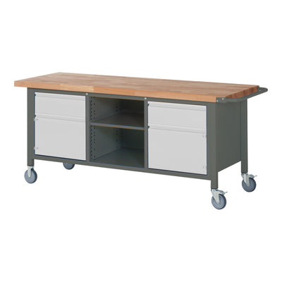 STIER Fahrbare Werkbank Premium mit 2 Schubladen und 2 Flügeltüren BxTxH 2000x700x880mm