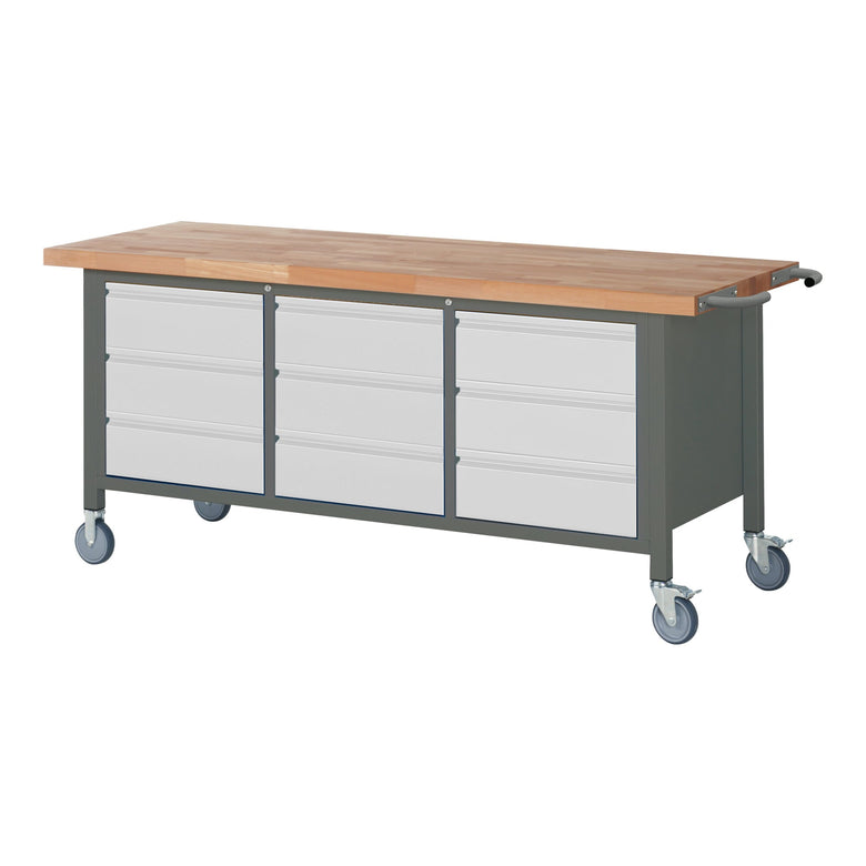 STIER Mobile Workbench Premium with 2 drawers and 2 hinged doors WxDxH 2000x700x880mm