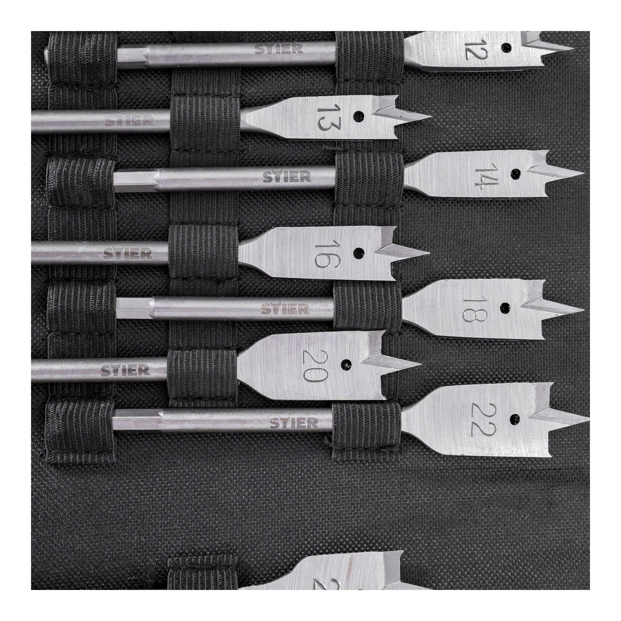 STIER Flachfräsbohrer 13-teiliges Set 10 - 32 mm 1/4 Zoll griffbereit in