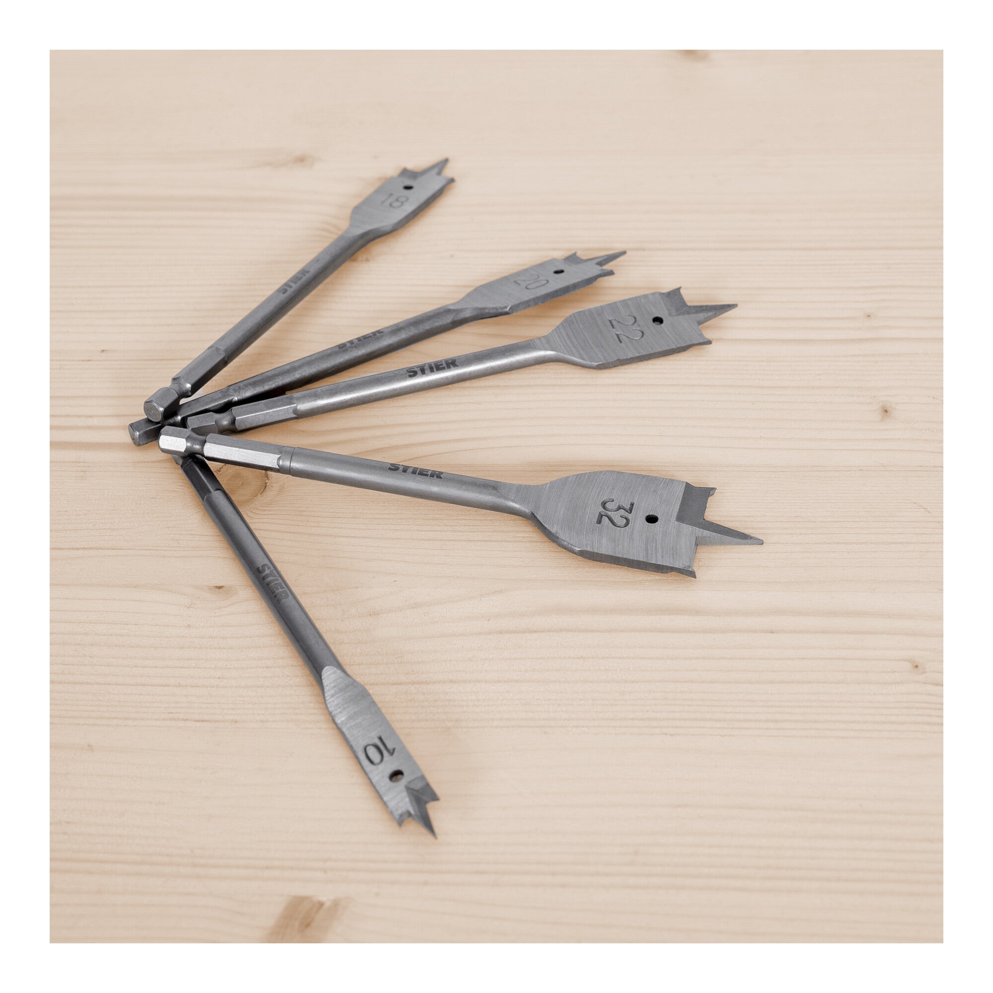 STIER Flachfräsbohrer 13-teiliges Set 10 - 32 mm 1/4 Zoll griffbereit in