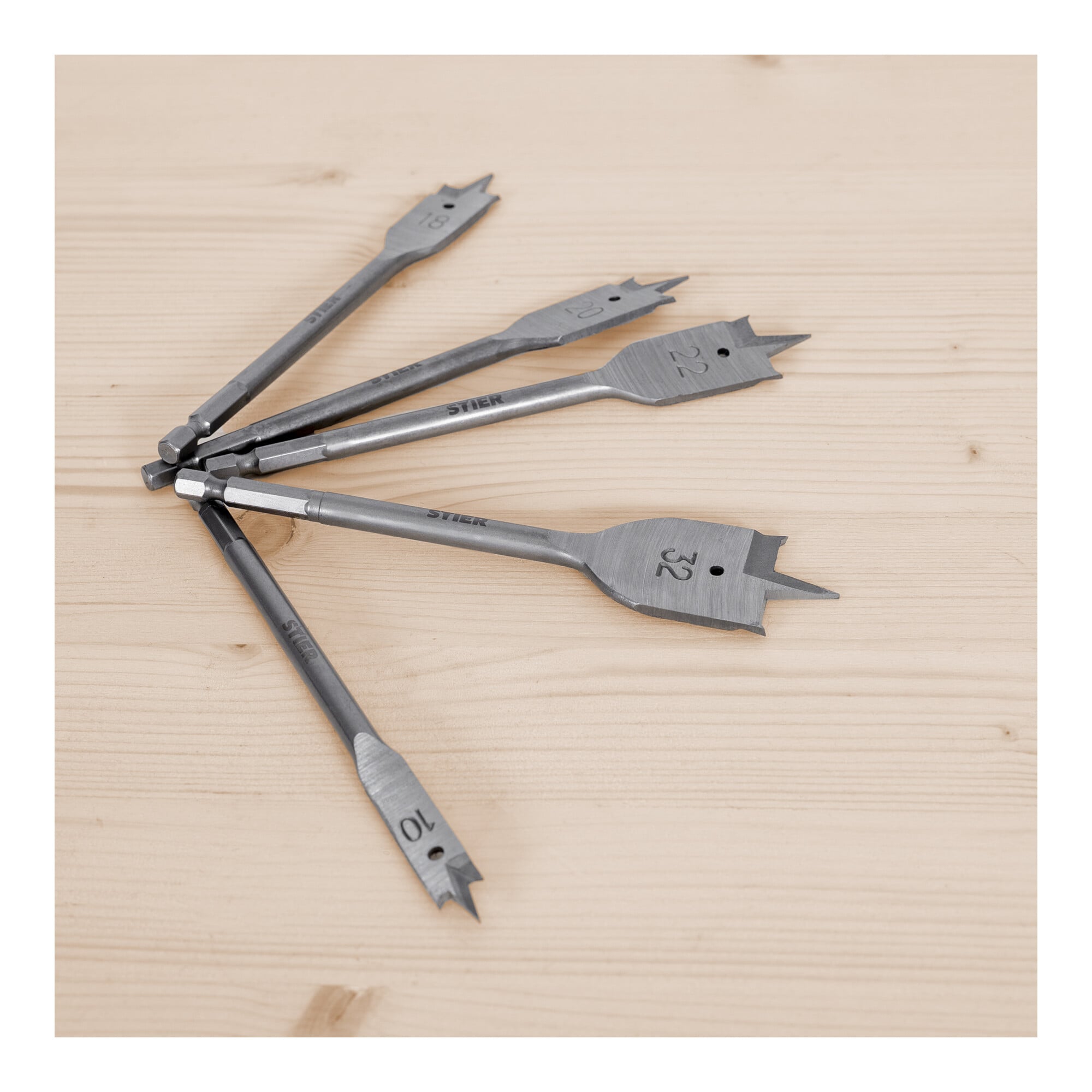 STIER Flachfräsbohrer 13-teiliges Set 10 - 32 mm 1/4 Zoll griffbereit in