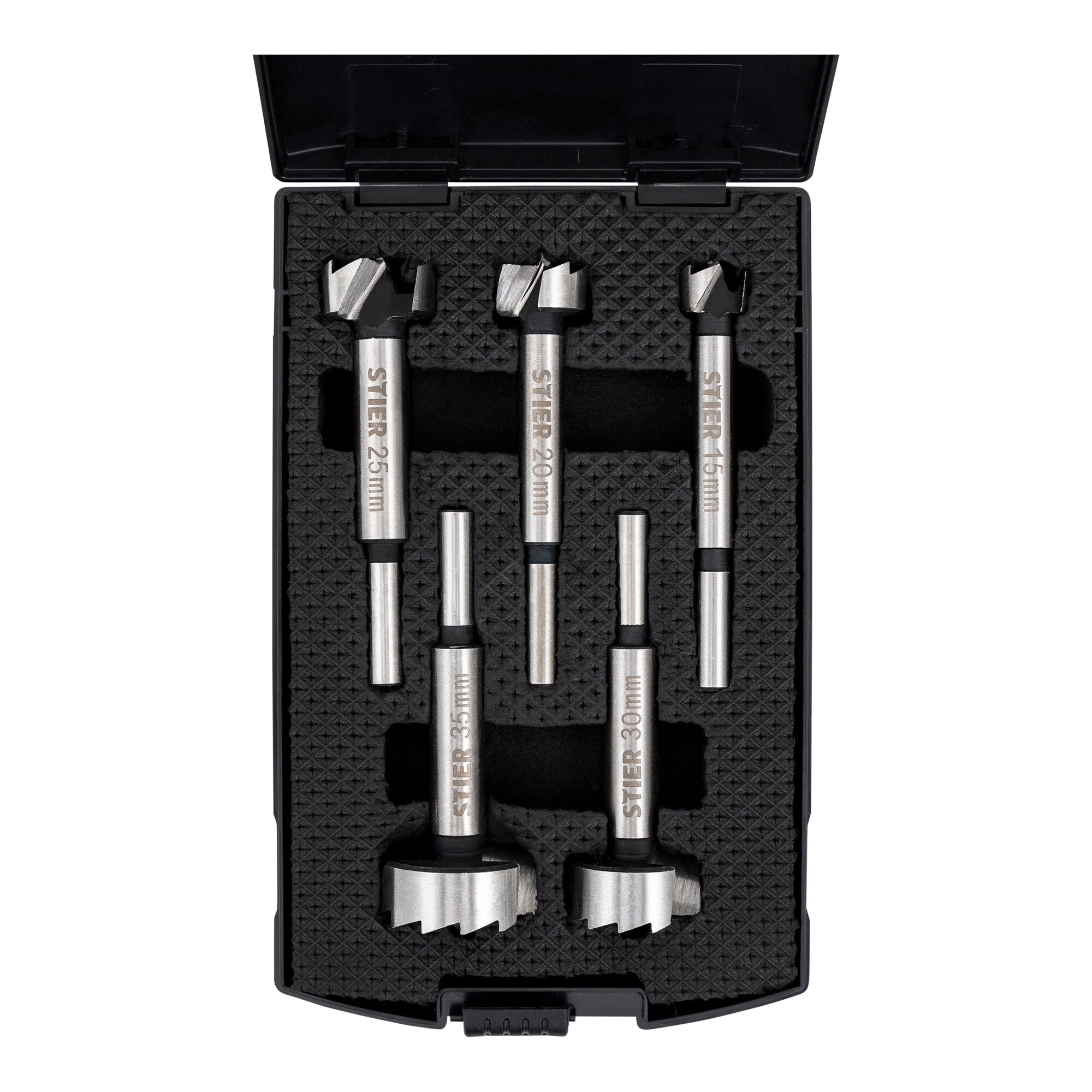 STIER high-quality Forstner bit set 5-piece in practical cassette 20 25 30