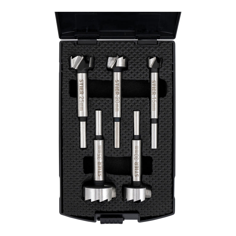 STIER high-quality Forstner bit set 5-piece in practical cassette 20 25 30