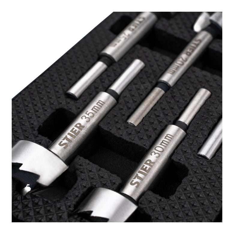 STIER high-quality Forstner bit set 5-piece in practical cassette 20 25 30
