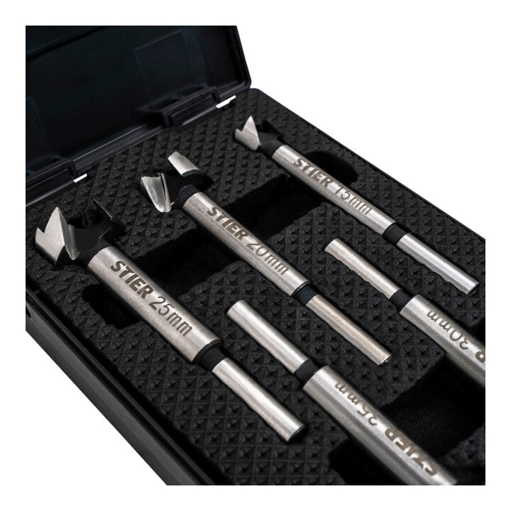 STIER high-quality Forstner bit set 5-piece in practical cassette 20 25 30