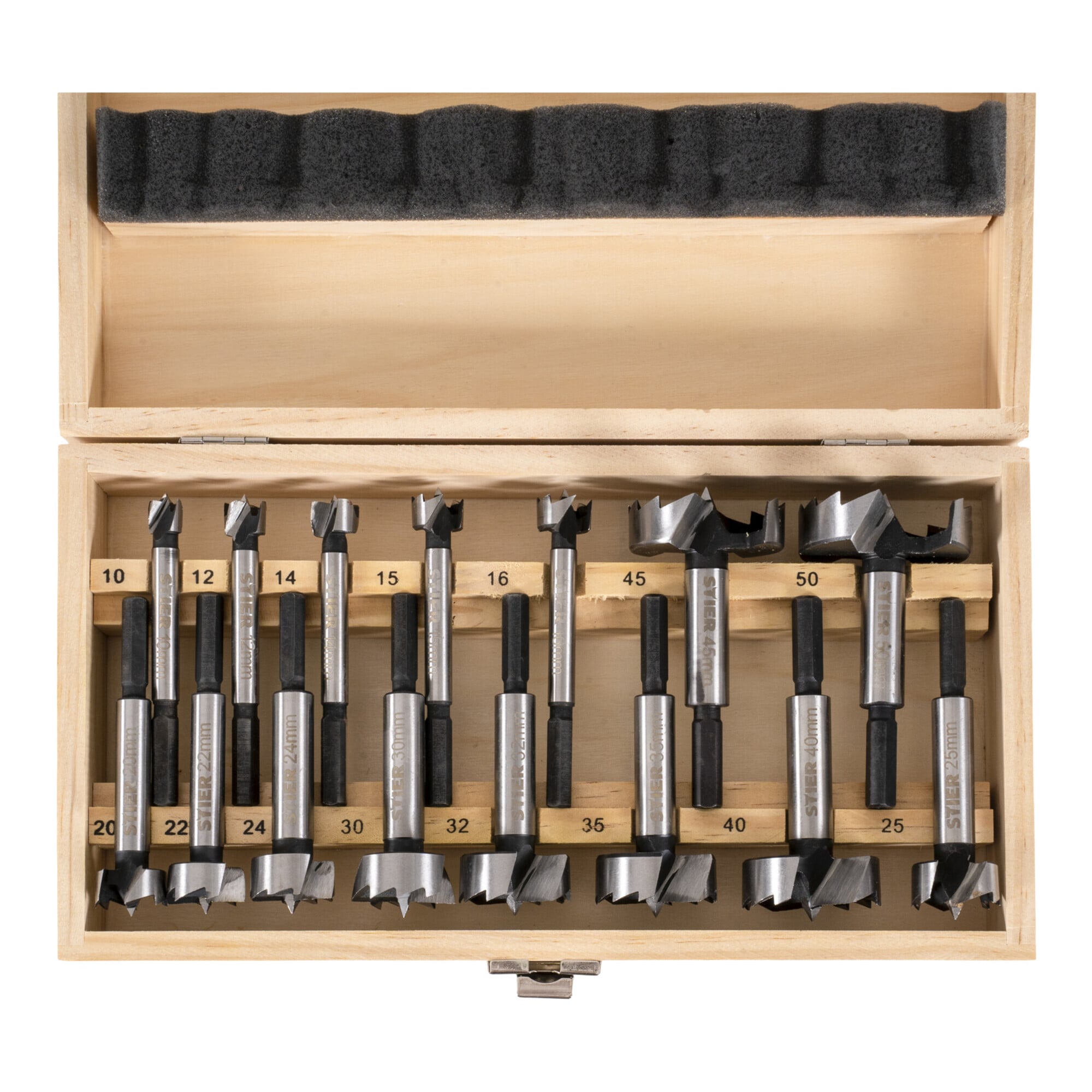 STIER Forstnerbohrer-Set in Holz-Kasette 15-teilig (Durchmesser 10 - 50 mm) 8 -
