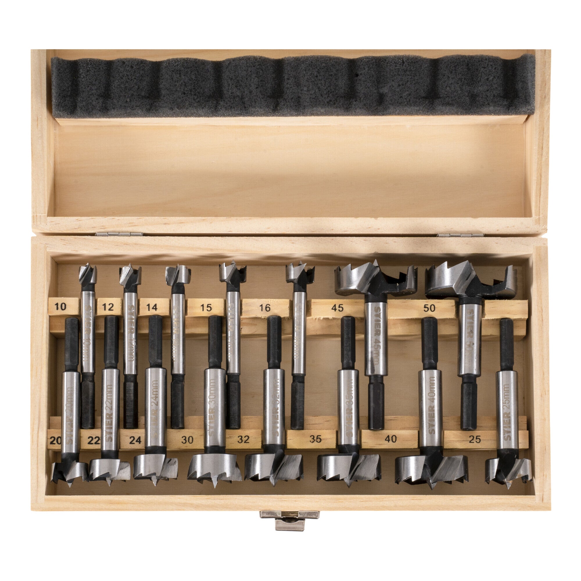STIER Forstner bit set in wooden case 15 pieces (diameter 10 - 50 mm) 8 -