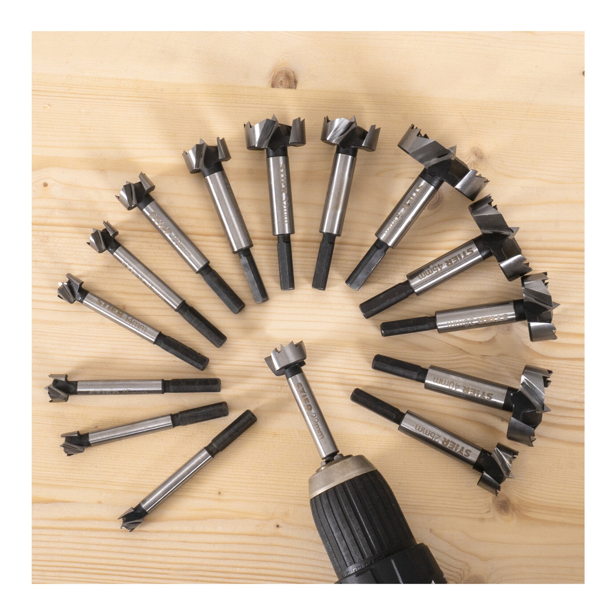STIER Forstner bit set in wooden case 15 pieces (diameter 10 - 50 mm) 8 -