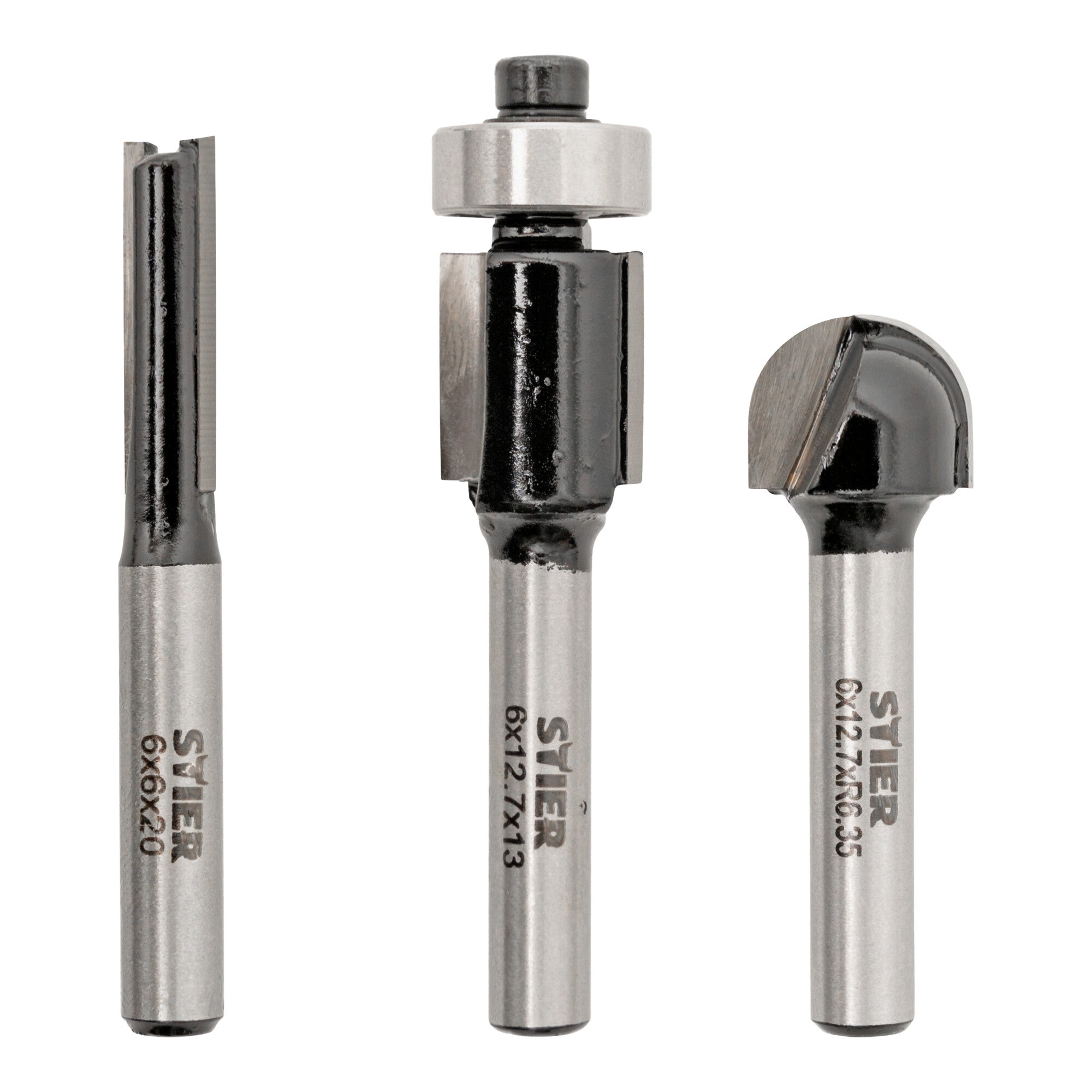 STIER milling cutter set 3-piece 6 mm shank groove cutter flush cutter round edge cutter