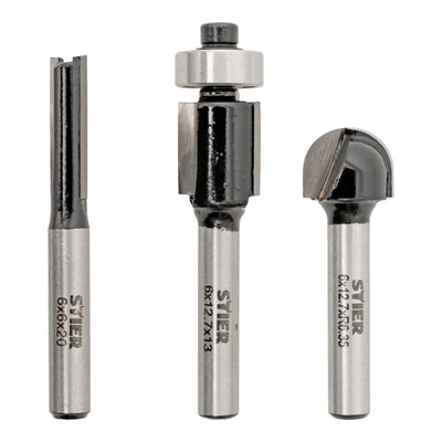 STIER milling cutter set 3-piece 6 mm shank groove cutter flush cutter round edge cutter