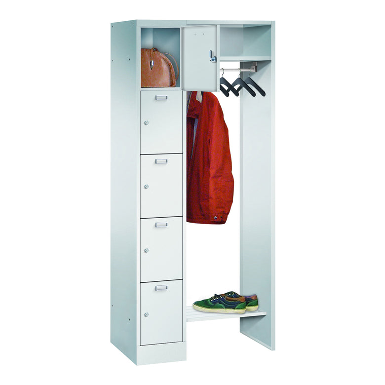 STIER Open Wardrobe Premium with 5 Lockers Cylinder Lock Light Grey