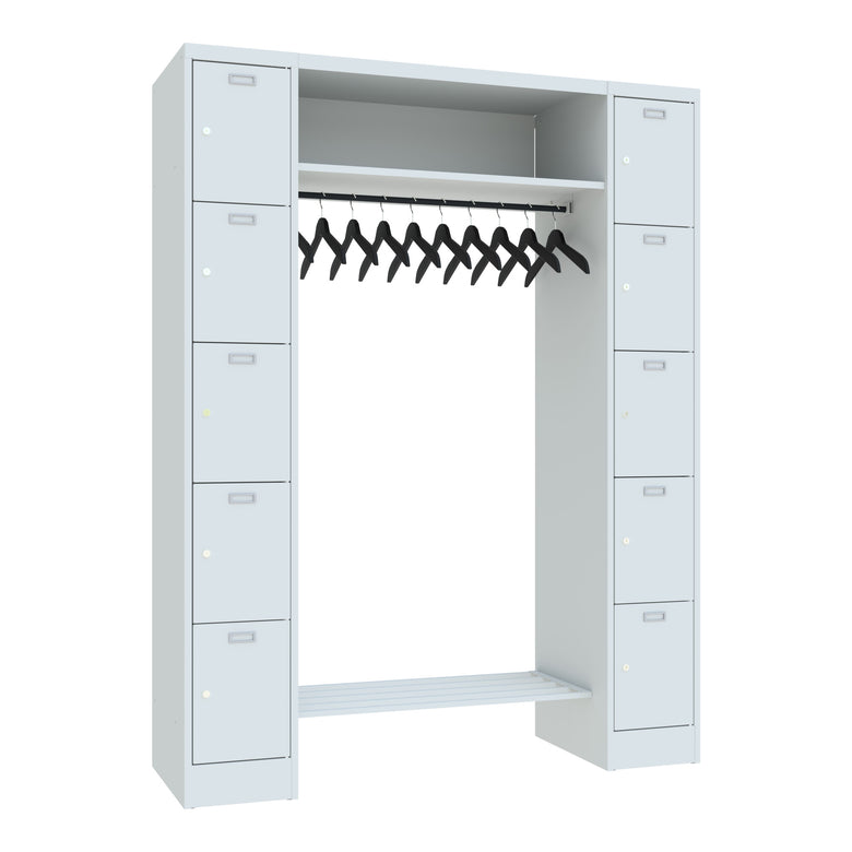 STIER Open Wardrobe Premium with 10 Lockers Cylinder Lock Light Grey