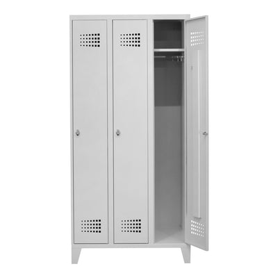 STIER Premium wardrobe locker with feet, 3 compartments, light grey