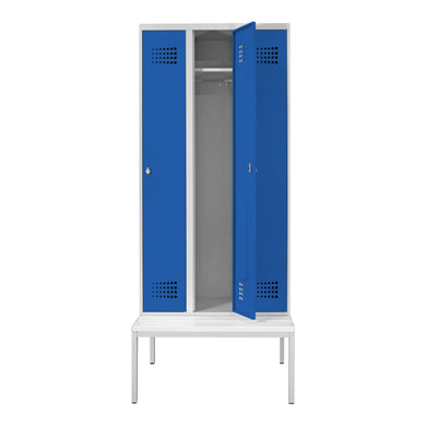 STIER Premium wardrobe locker with bench base 3 compartments turn lock