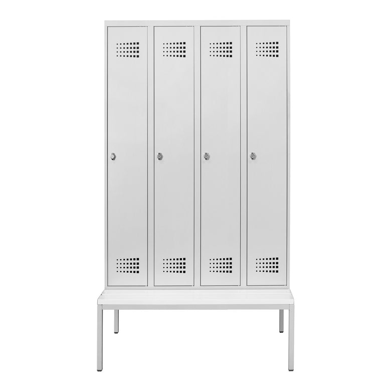 STIER Premium wardrobe locker with bench base 4 compartments turn lock