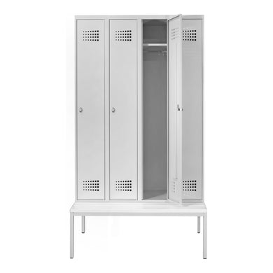 STIER Premium wardrobe locker with bench base 4 compartments turn lock
