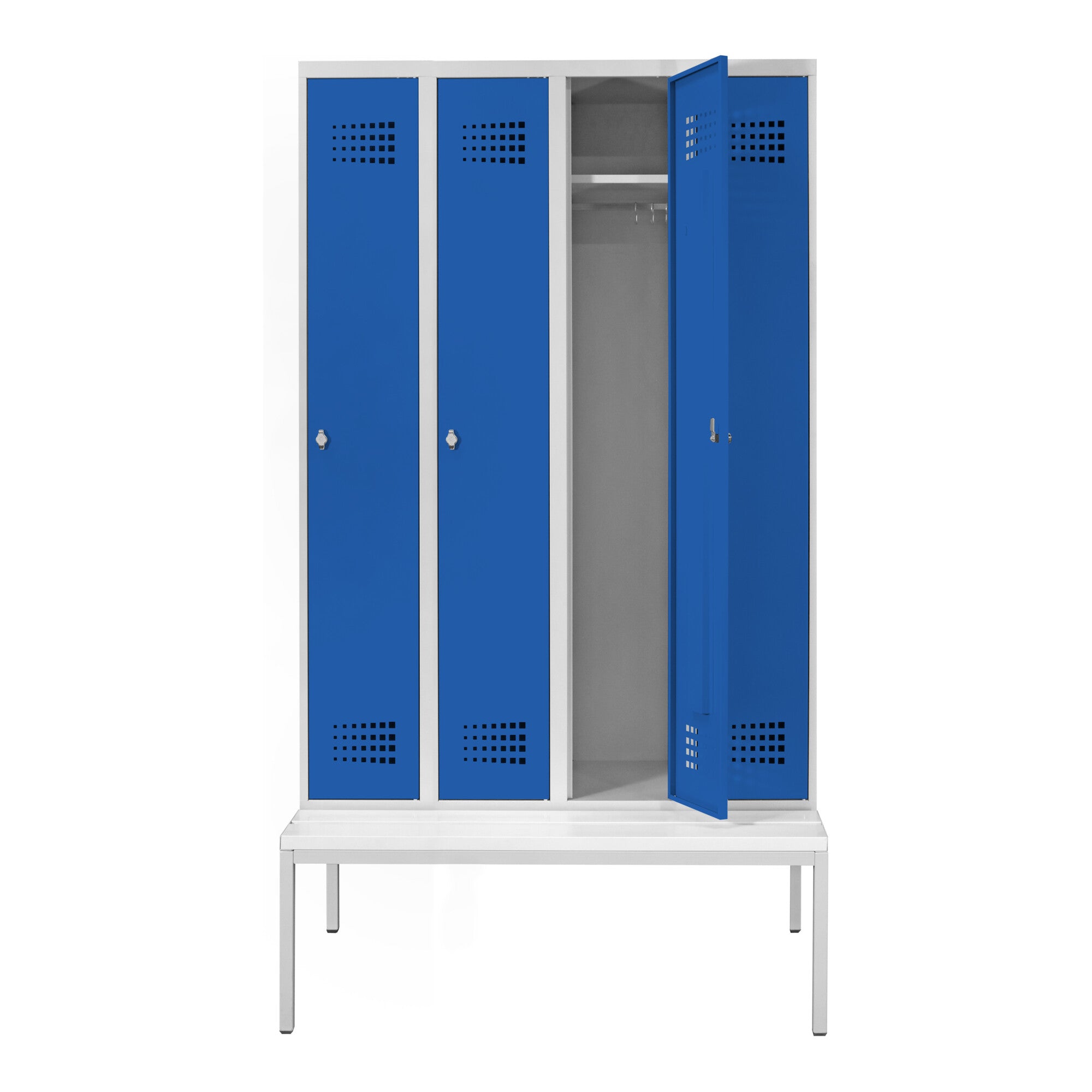 STIER Premium wardrobe locker with bench base 4 compartments turn lock