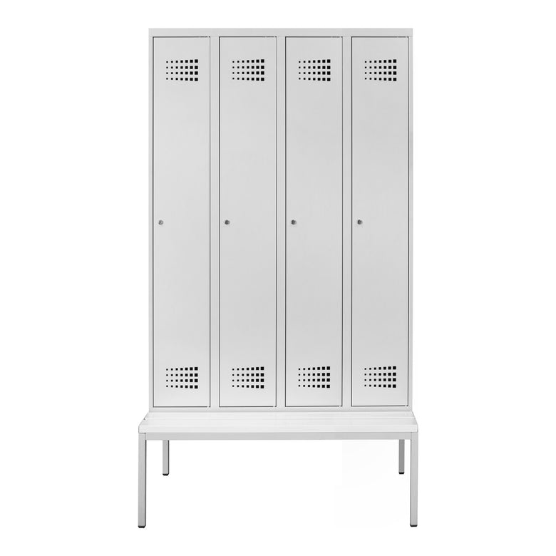 STIER Premium wardrobe locker with bench base 4 compartments cylinder lock