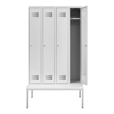 STIER Premium wardrobe locker with bench base 4 compartments cylinder lock