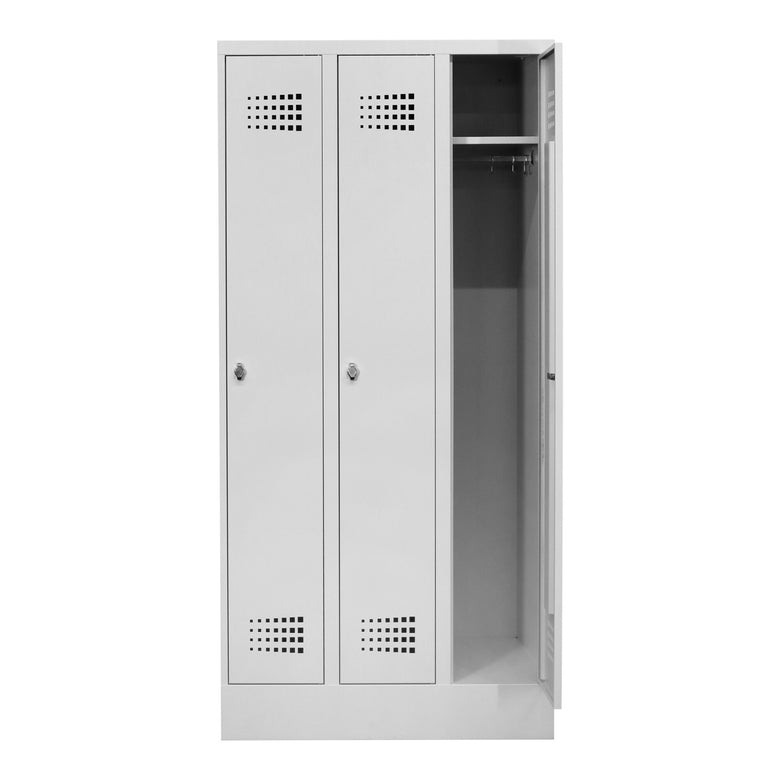 STIER Garderobenspind Premium mit Sockel 3 Abteile Drehriegel lichtgrau