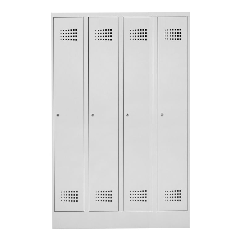 STIER Garderobenspind Premium mit Sockel 4 Abteile Zylinderschloss lichtgrau