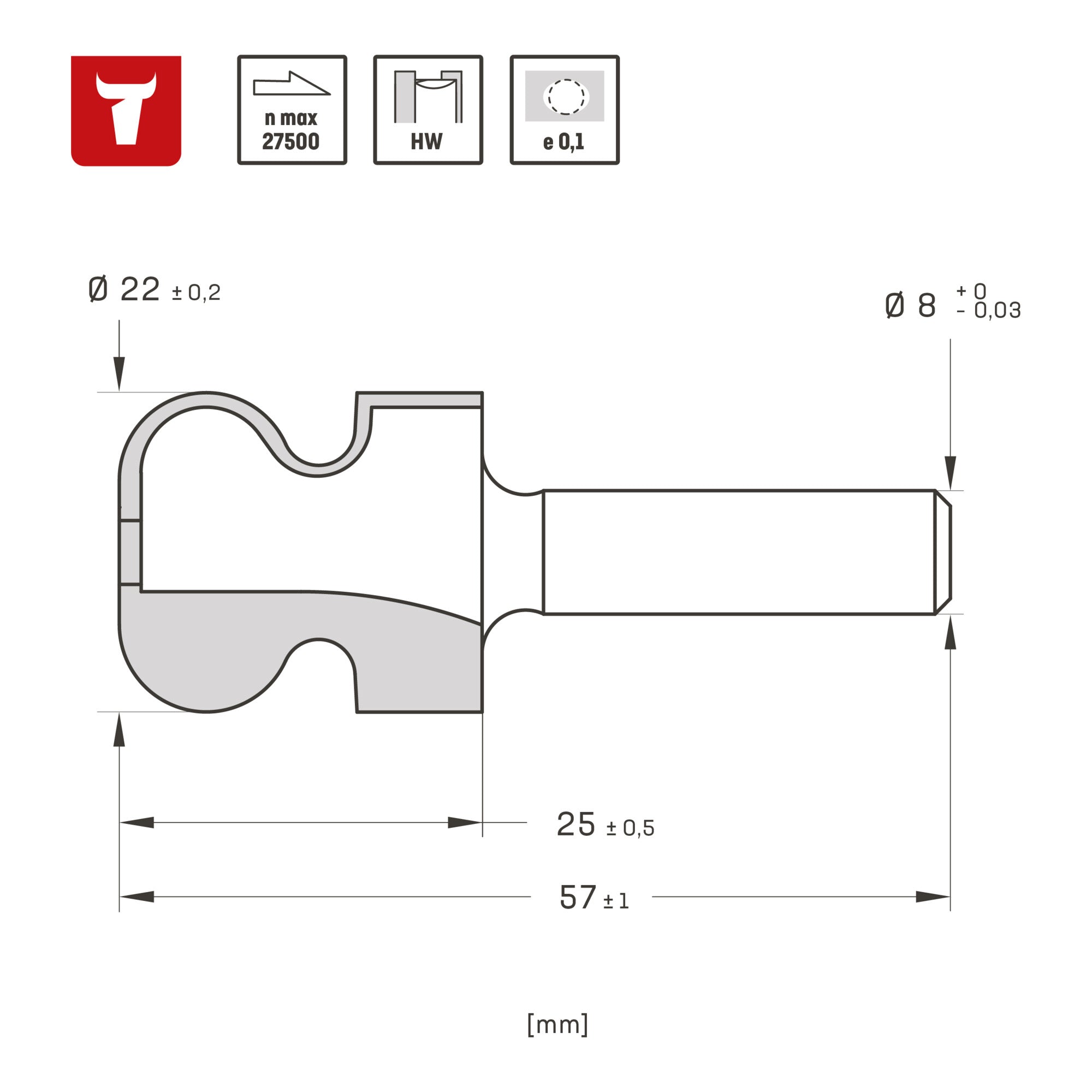 STIER handle strip cutter HW 8 mm diameter 22-16 R2.5/6