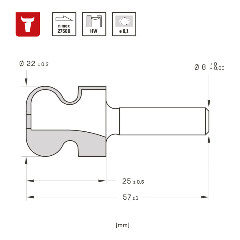 STIER handle strip cutter HW 8 mm diameter 22-16 R2.5/6